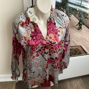 NEW Spartina 449 Josette White Hall Limestone Blossom Floral top XS
